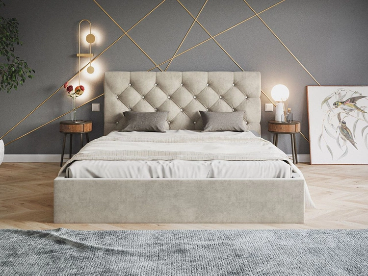 Łóżko tapicerowane z pojemnikiem i stelażem 180x200 Selva Beżowy