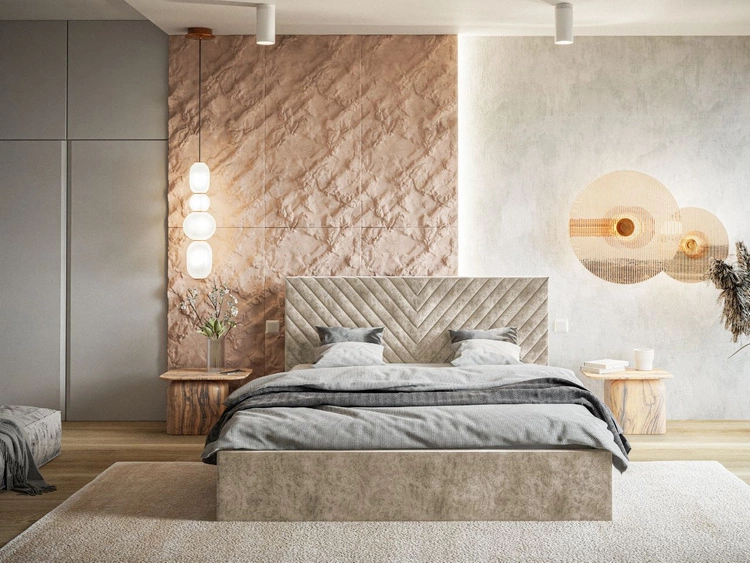 Łóżko tapicerowane z pojemnikiem i stelażem 160x200 Esma Beżowe