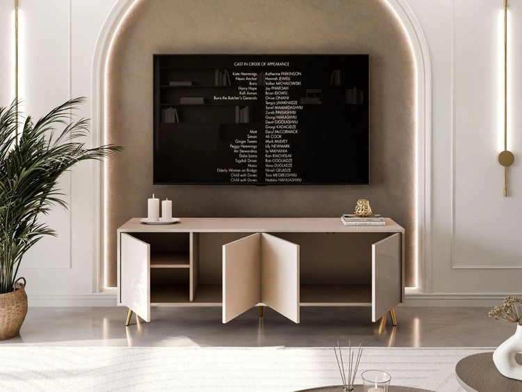 Szafka RTV pod telewizor z drzwiczkami na złotych nogach Vivance Kaszmir połysk