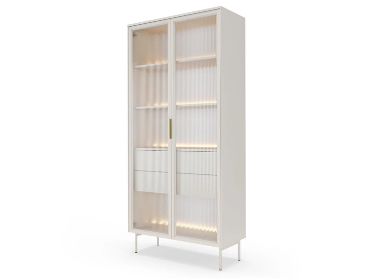 Witryna szklana z szufladami i oświetleniem LED Lumina Kaszmirowa