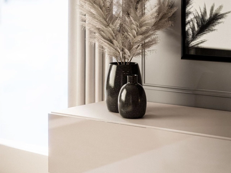 Szafka RTV do salonu 180 cm ze złotymi nóżkami i oświetleniem LED Aurelie Kaszmir połysk