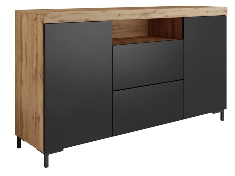 Zestaw mebli do salonu w loftowym stylu Asumi Czarny i dąb wotan