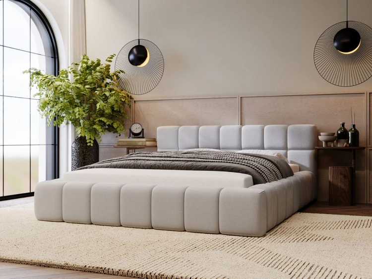 Łóżko tapicerowane z pojemnikiem i stelażem 140x200 Alicante Jasny szary