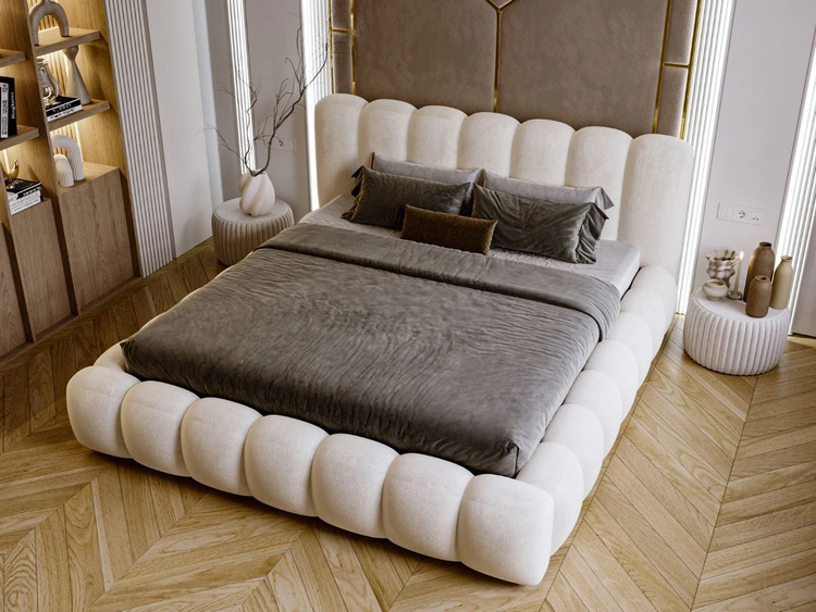 Łóżko tapicerowane z pojemnikiem i stelażem 180x200 Averia Beżowy