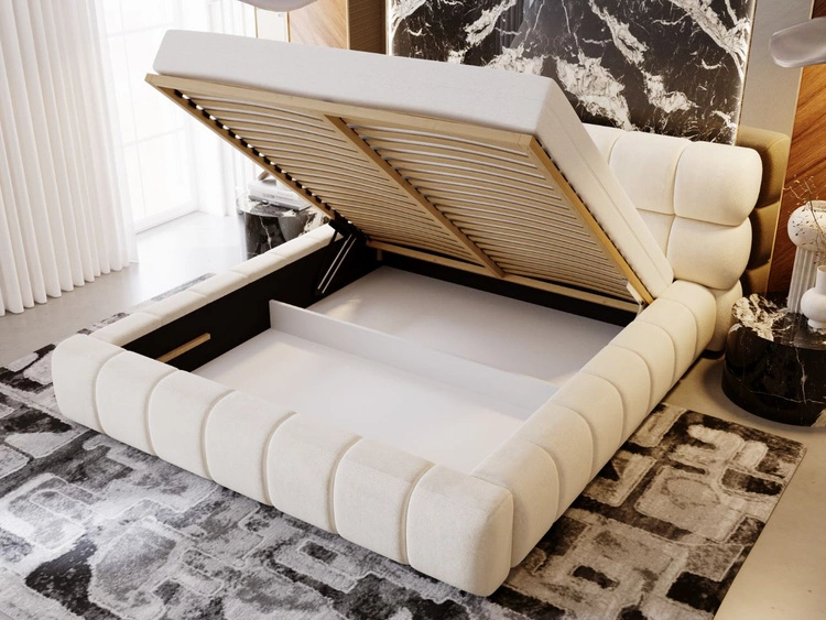 Łóżko tapicerowane z pojemnikiem i stelażem 120x200 Mellow Beżowe