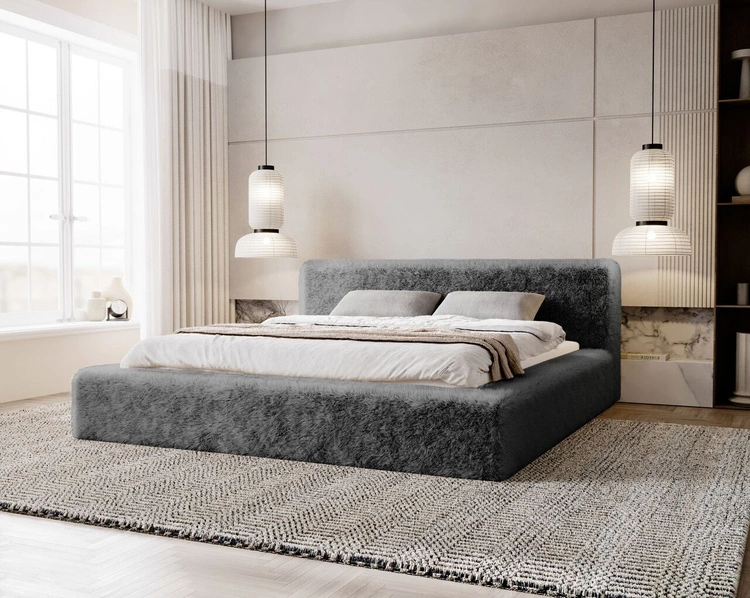 Łóżko tapicerowane z pojemnikiem i stelażem 180x200 cm Enjoy Szare