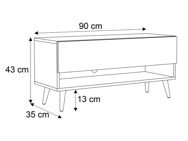 Szafka RTV 90 cm do salonu z oświetleniem LED i czarnymi nóżkami Aurelie Dąb Artisan