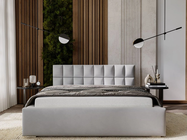 Łóżko tapicerowane z pojemnikiem i stelażem 160x200 Hugo Szare