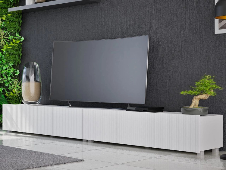 Zestaw szafek pod telewizor z drzwiczkami 300 cm Biała