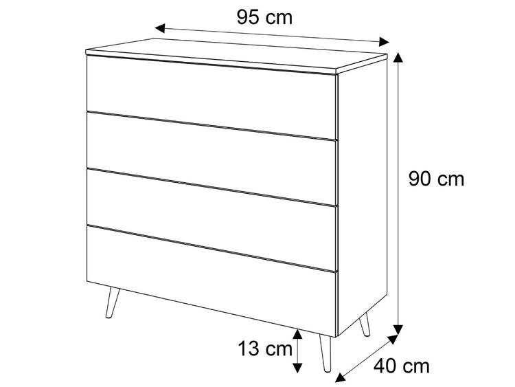 Komoda z czterema szufladami i oświetleniem LED na złotych nóżkach Nuveo Biały połysk