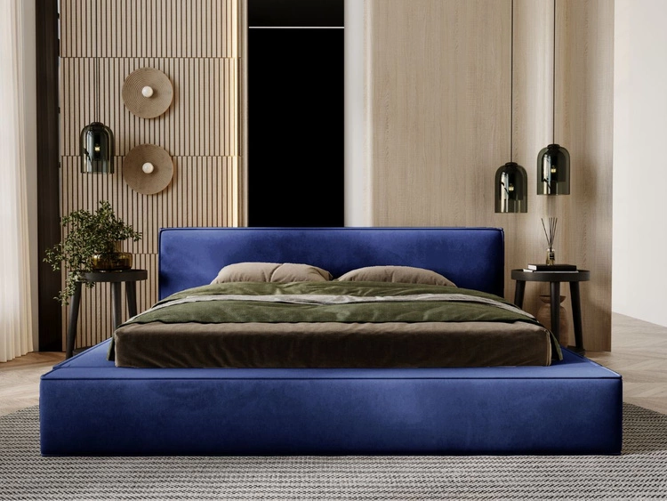 Łóżko tapicerowane z pojemnikiem i stelażem 140x200 Mali Niebieskie