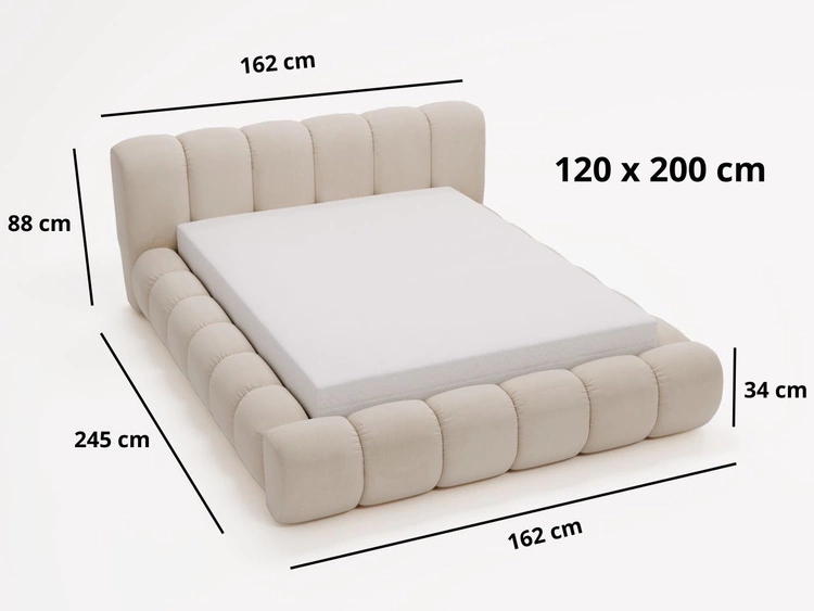 Łóżko tapicerowane z pojemnikiem na pościel 120x200 Doria Kremowe