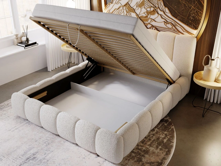 Łóżko tapicerowane z pojemnikiem i stelażem 140x200 Cloud beżowe