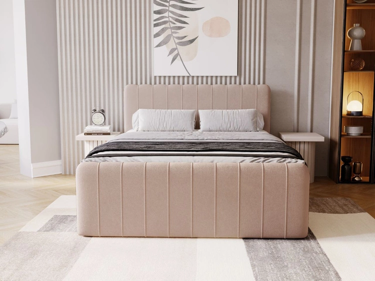 Łóżko kontynentalne z pojemnikiem na pościel 140x200 Osteno Beżowe
