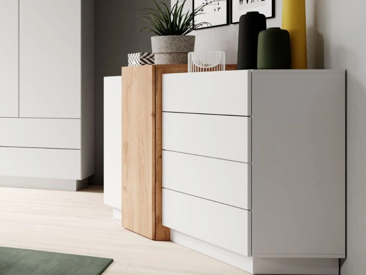 Komoda z drzwiami i szufladami Morten Biała, Dąb Craft Złoty