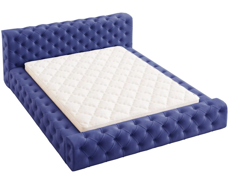 Łóżko tapicerowane z pojemnikiem i stelażem 140x200 cm Palini Ciemnoniebieskie