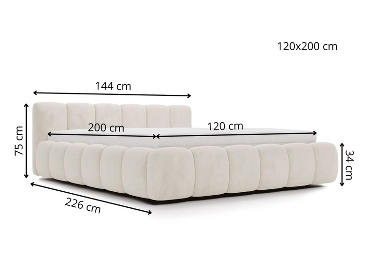 Łóżko tapicerowane z pojemnikiem i stelażem 120x200 Cloud Low szare