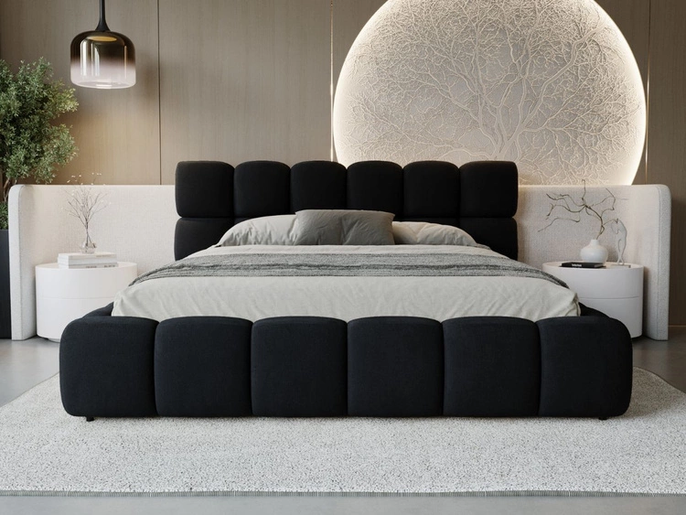 Łóżko tapicerowane z pojemnikiem i stelażem 120x200 Modo Czarne