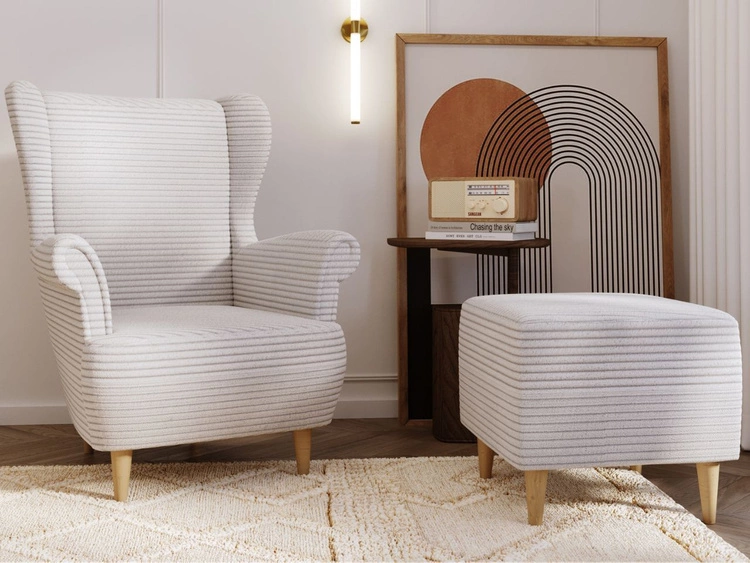 Fotel z podnóżkiem Roti Jasny szary