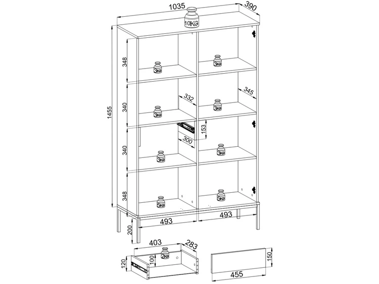 Witryna stojąca do salonu z oświetleniem LED wysoka Deo Kaszmirowa