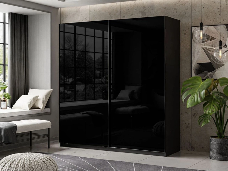 Szafa dwudrzwiowa z drzwiami przesuwnymi 194 cm Nuveo Czarny połysk