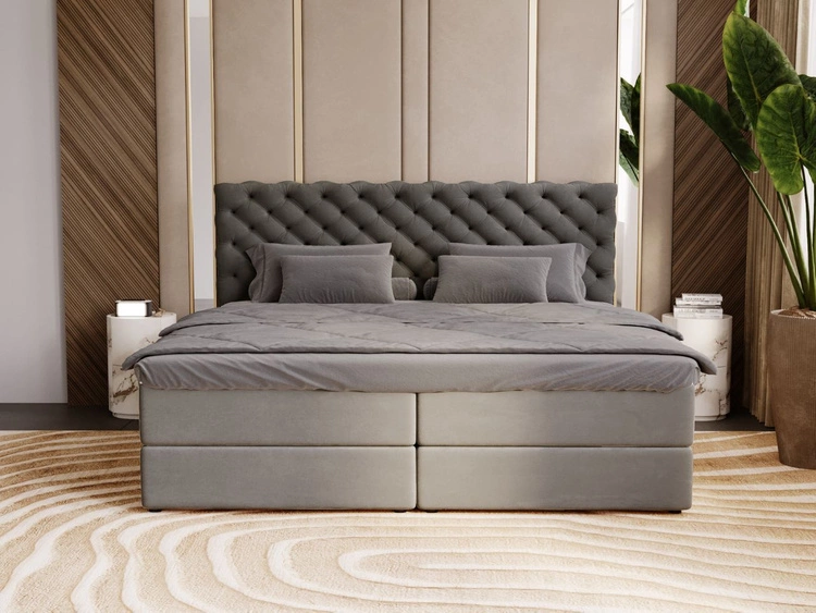 Łóżko kontynentalne z pojemnikiem na pościel 180x200 Bergamo ciemnoszare