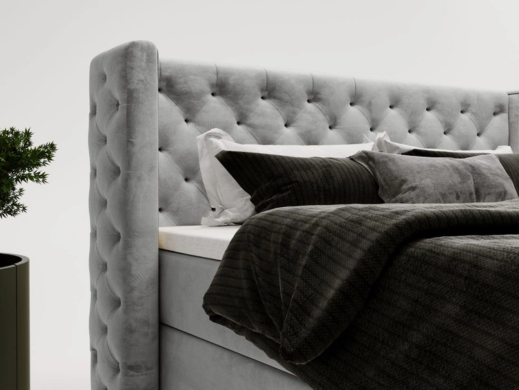 Łóżko kontynentalne z pojemnikiem na pościel 120x200 cm Lion Szare