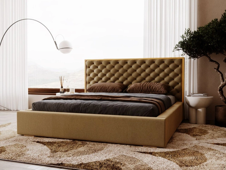 Łóżko tapicerowane z pojemnikiem i stelażem 120x200 Bonito Brązowy