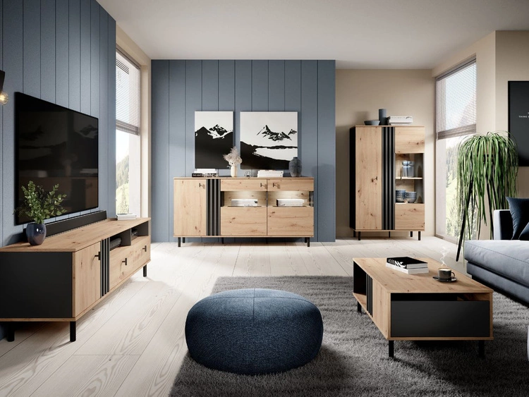 Zestaw mebli do salonu Malone Dąb Artisan, Antracyt