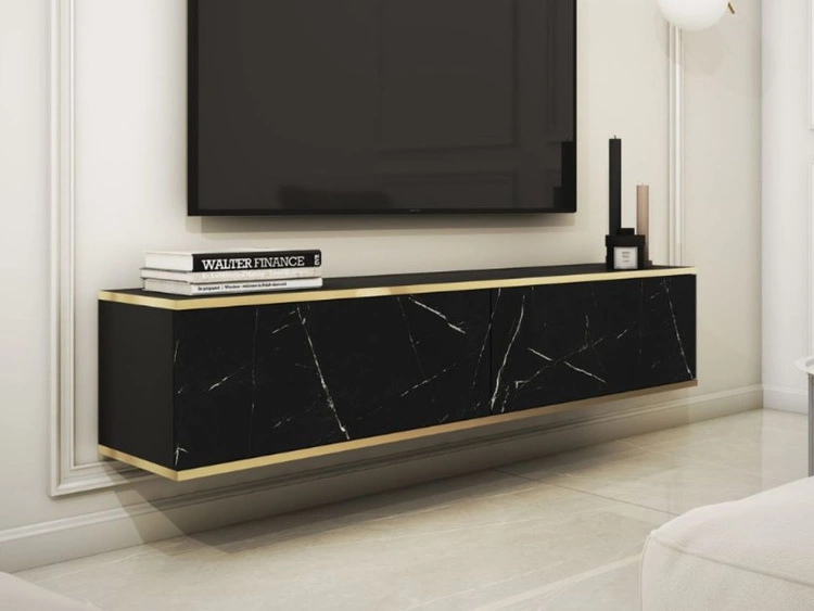 Szafka wisząca pod telewizor z drzwiczkami 135 cm z gładkim frontem Diolo Czarny marmur