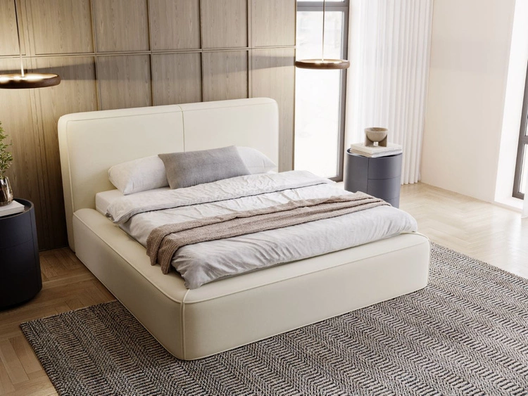 Łóżko tapicerowane z pojemnikiem i stelażem 180x200 Amaro Beżowe