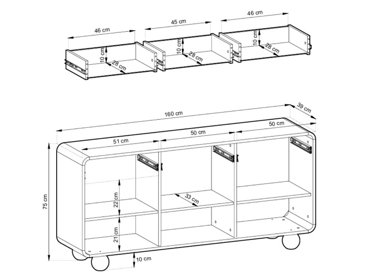 Komoda trzydrzwiowa z szufladami na kulistych nóżkach Soffio Kaszmir