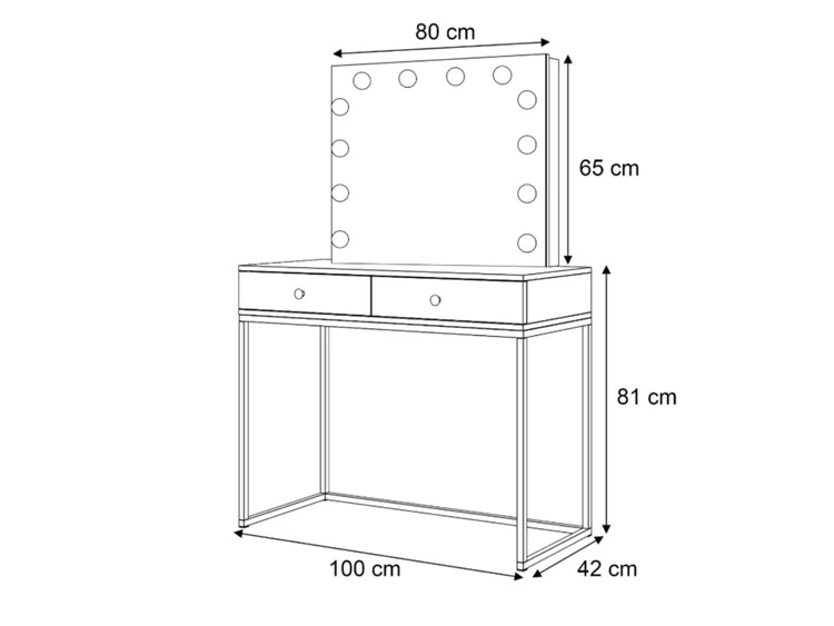 Toaletka glamour z szufladami, lustrem i oświetleniem LED Brisa czarny połysk