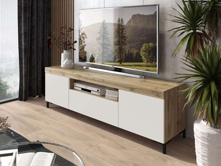 Zestaw mebli do salonu w loftowym stylu Asumi Biały i dąb wotan