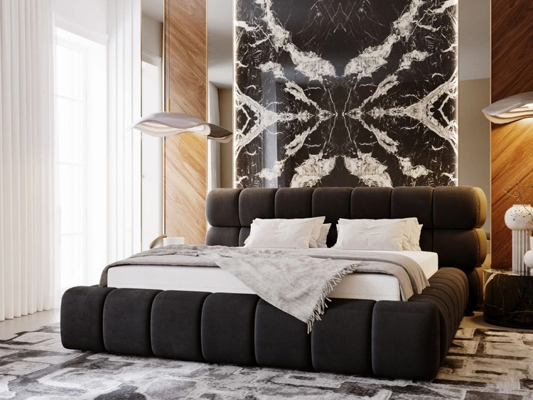 Łóżko tapicerowane z pojemnikiem i stelażem 180x200 Mellow Czarny