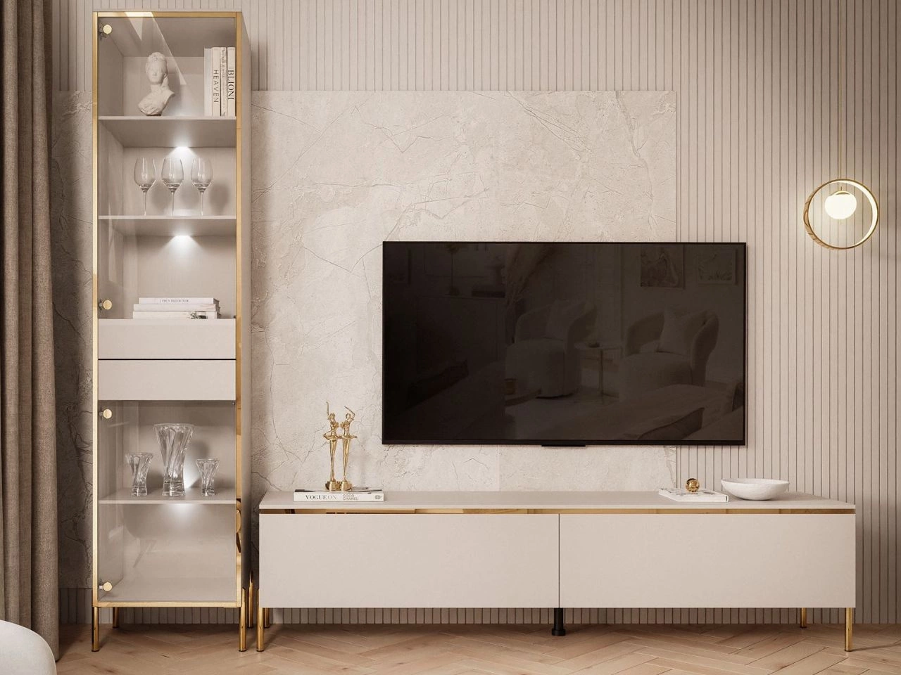 Zestaw mebli do salonu z oświetleniem LED w stylu glamour Evare Kaszmir