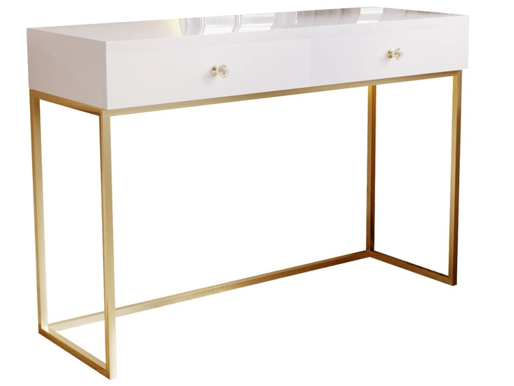 Toaletka z szufladami Belleza Biały połysk Złoty stelaż