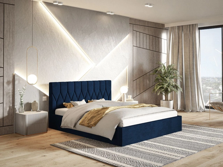 Łóżko tapicerowane z pojemnikiem i stelażem 120x200 Gaja Ciemnoniebieskie