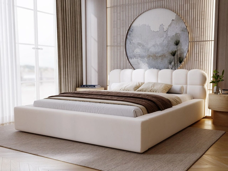 Łóżko tapicerowane z pojemnikiem i stelażem 140x200 Plaza Kremowe