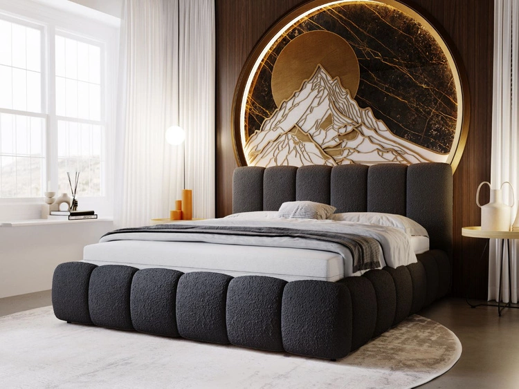 Łóżko tapicerowane z pojemnikiem i stelażem 180x200 Cloud czarne