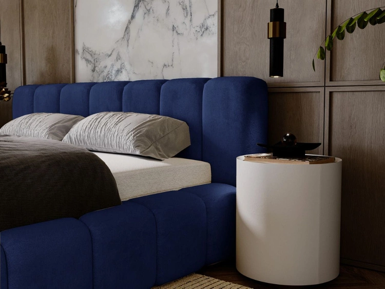 Łóżko tapicerowane z pojemnikiem na pościel 180x200 Ibiza Ciemnoniebieskie