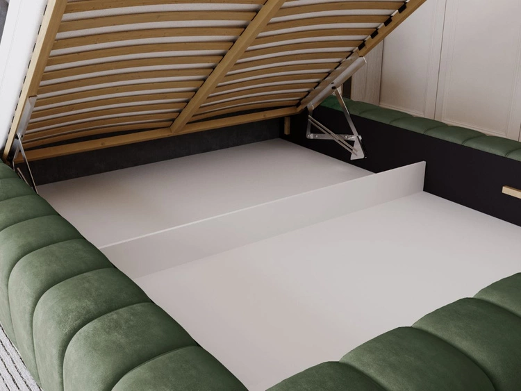 Łóżko tapicerowane z pojemnikiem na pościel i stelażem 120x200 Italia Zielone