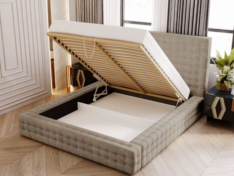 Łóżko tapicerowane z pojemnikiem i stelażem 160x200 Barbados Jasny brąz