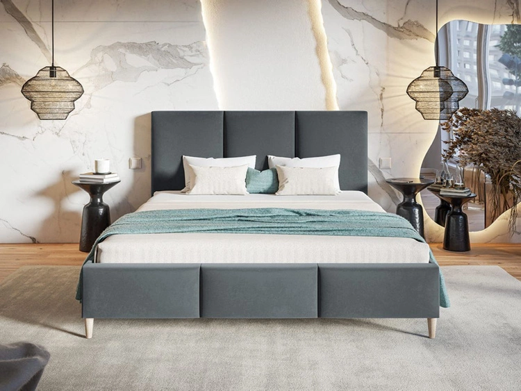 Łóżko tapicerowane ze stelażem 160x200 Trio Ciemny szary