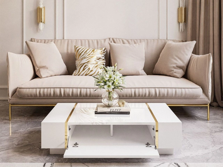 Zestaw mebli do salonu w stylu glamour Lunelie Biały połysk