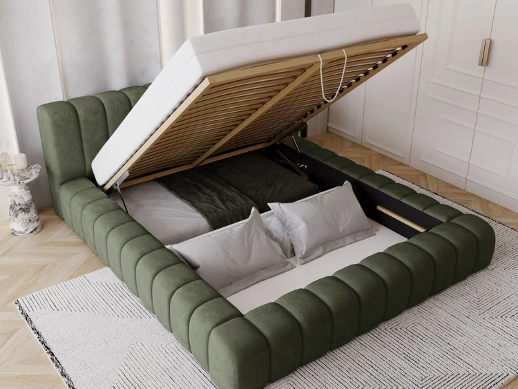 Łóżko tapicerowane z pojemnikiem na pościel i stelażem 120x200 Italia Zielone
