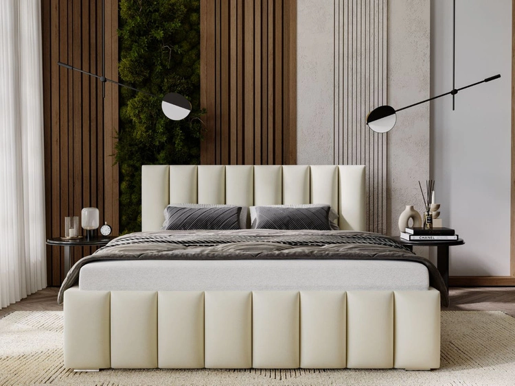 Łóżko tapicerowane z pojemnikiem i stelażem 180x200 Neos Beżowe