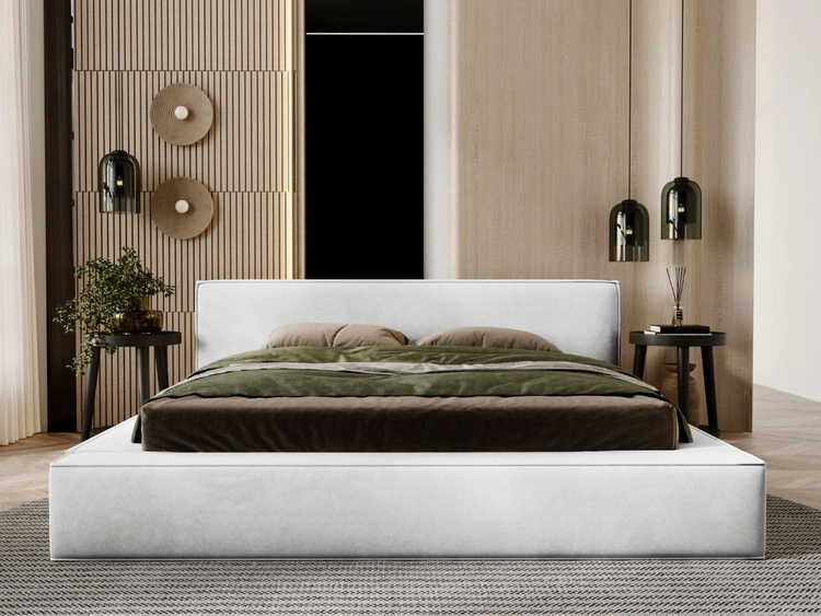 Łóżko tapicerowane z pojemnikiem i stelażem 120x200 Mali Jasnoszare