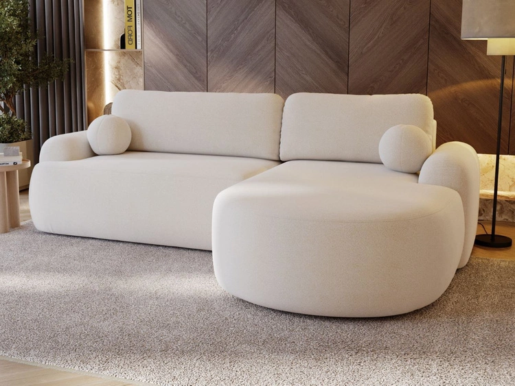 Narożnik L Prawy z funkcją spania i pojemnikiem Aurio Biały