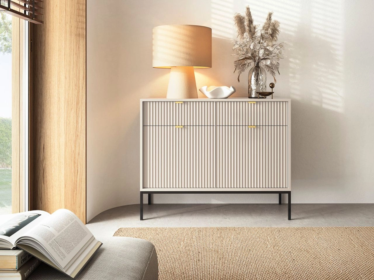 Komoda z drzwiami i szufladami Amber Kaszmir na czarnych nogach